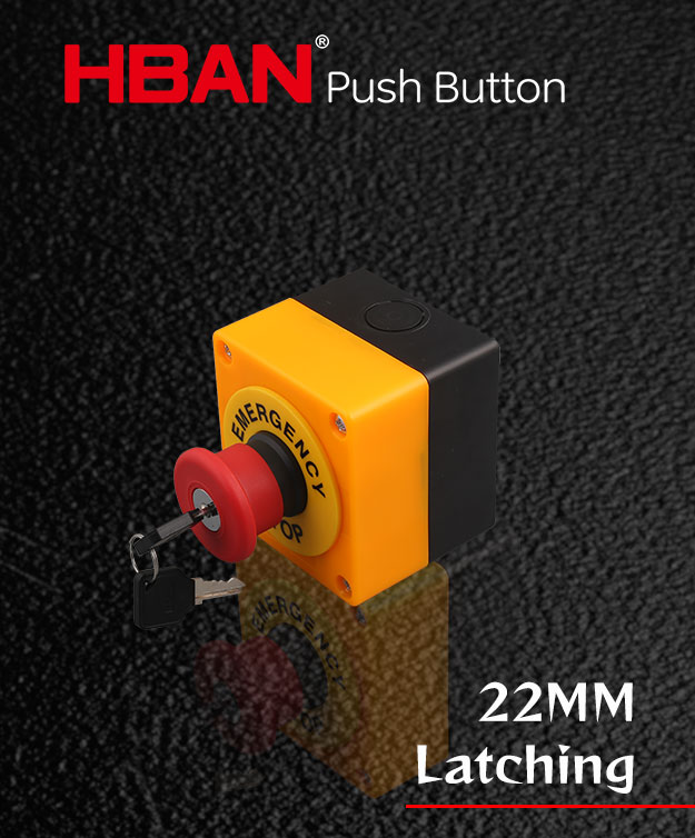 22mm e stop button key switch with box